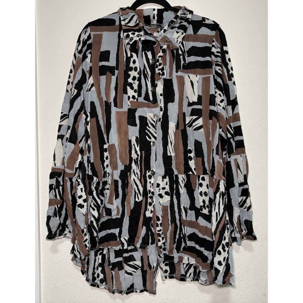 Chalet et Ceci Textured Esther Crinkle Tunic Shirt Size‎ 3X Artsy Boho Earthy